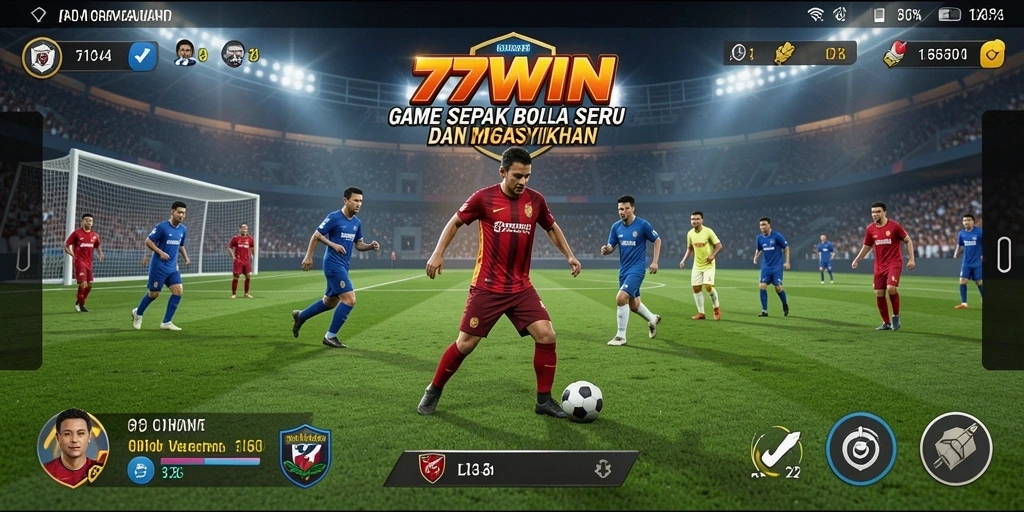 Tangkapan layar utama 77WIN menunjukkan aksi seru permainan sepak bola.