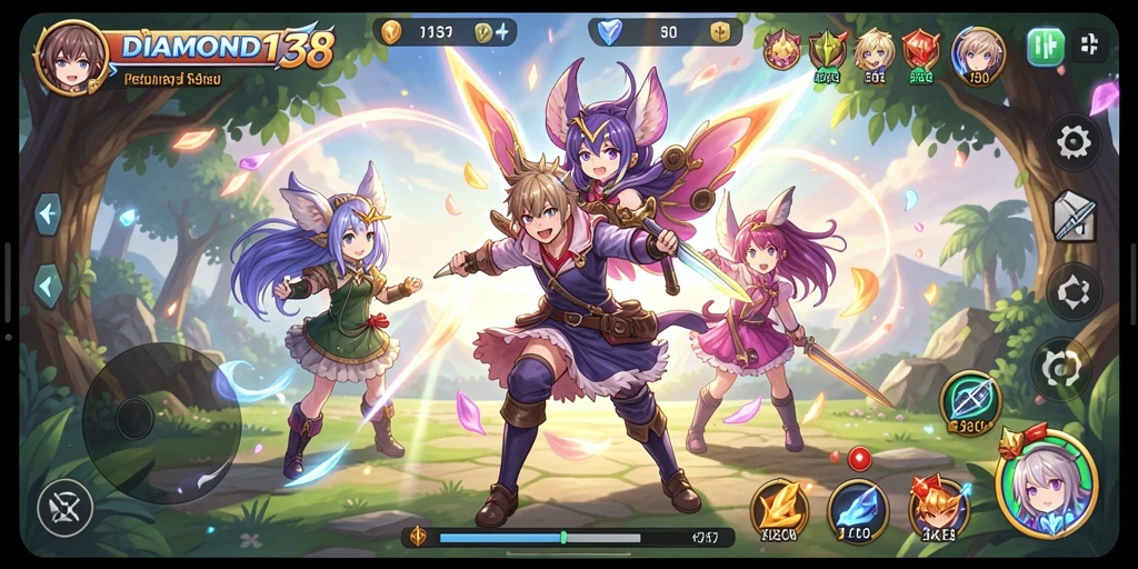 Tampilan gameplay seru DIAMOND138 dengan karakter anime menarik.